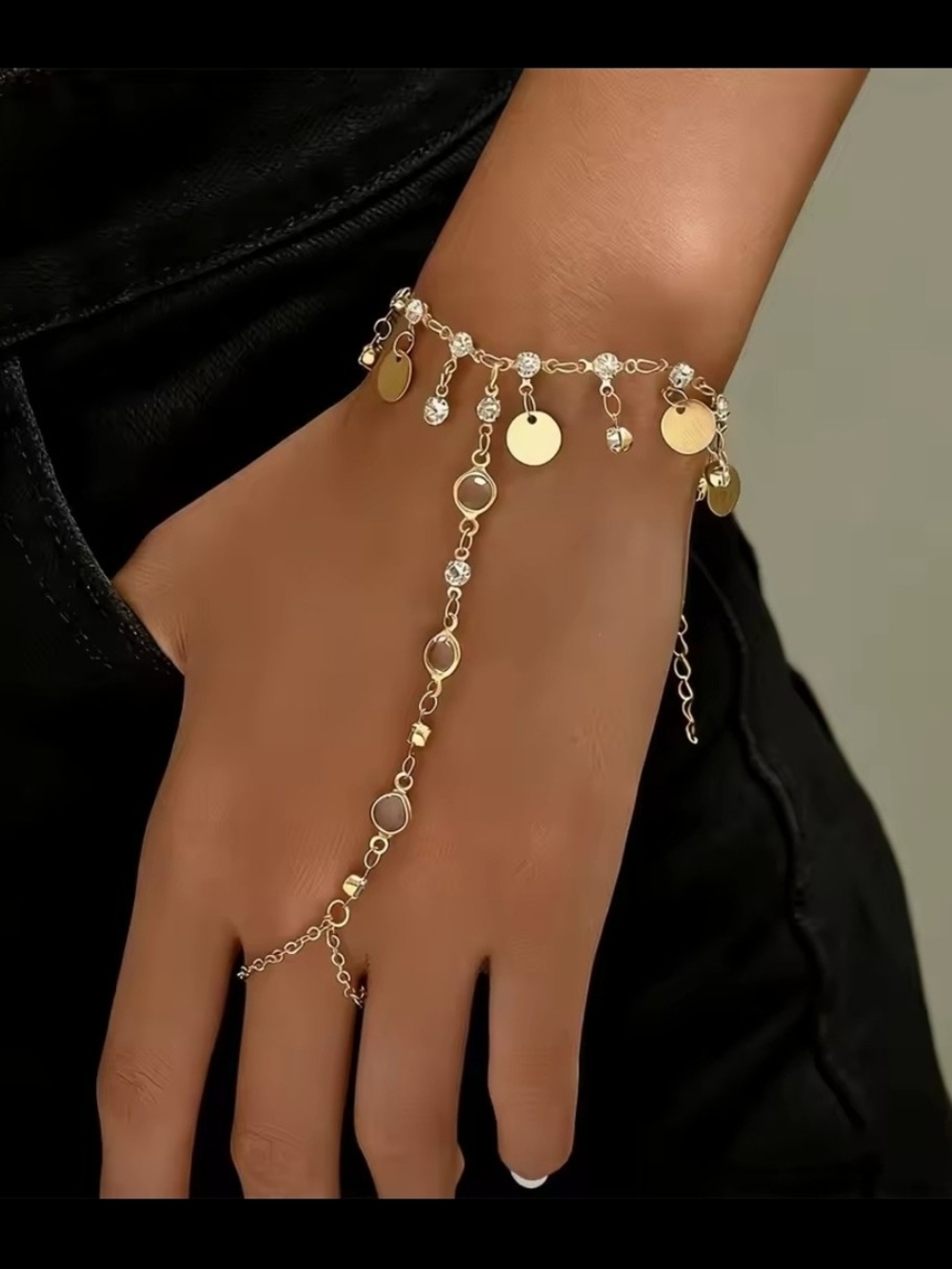 Others Follow Gold-Tone Dangle Hand Chain Bracelet with Disc Charms